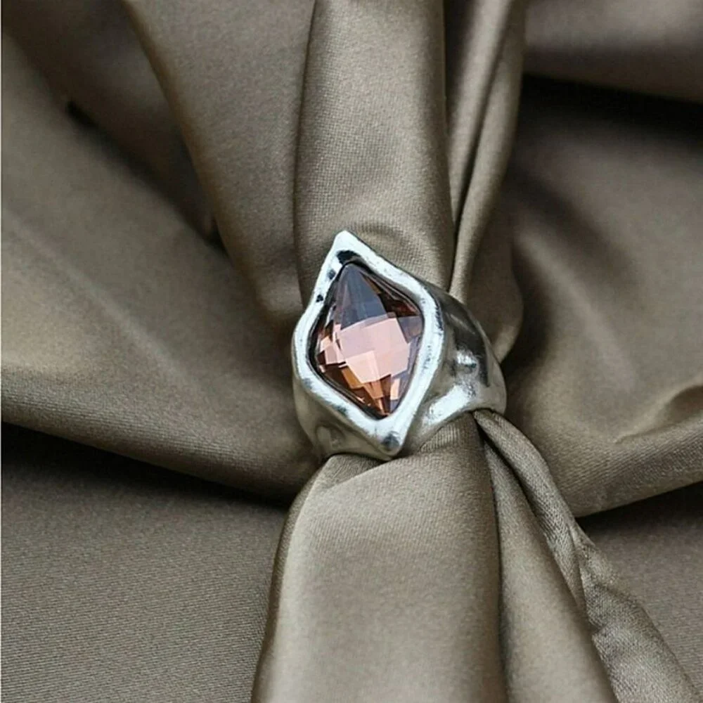 Zuri Cadance Silver Ring with Tourmaline Pink Color Crystal Mens Sz 8 Gift Boxed